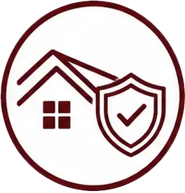 House outline with a shield and checkmark, representing home security and protection.
