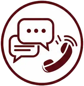 Circle icon depicting chat speech bubbles and a telephone receiver, representing customer support or phone contact.